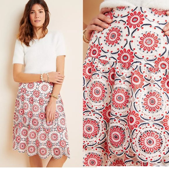 Anthropologie Dresses & Skirts - Anthropologie Brynn Embroidered Lace Midi Skirt